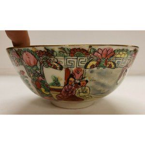 Rice Bowl Asian Porcelain Scenic Hand Painted, 19th Century Antique Marked (G50)